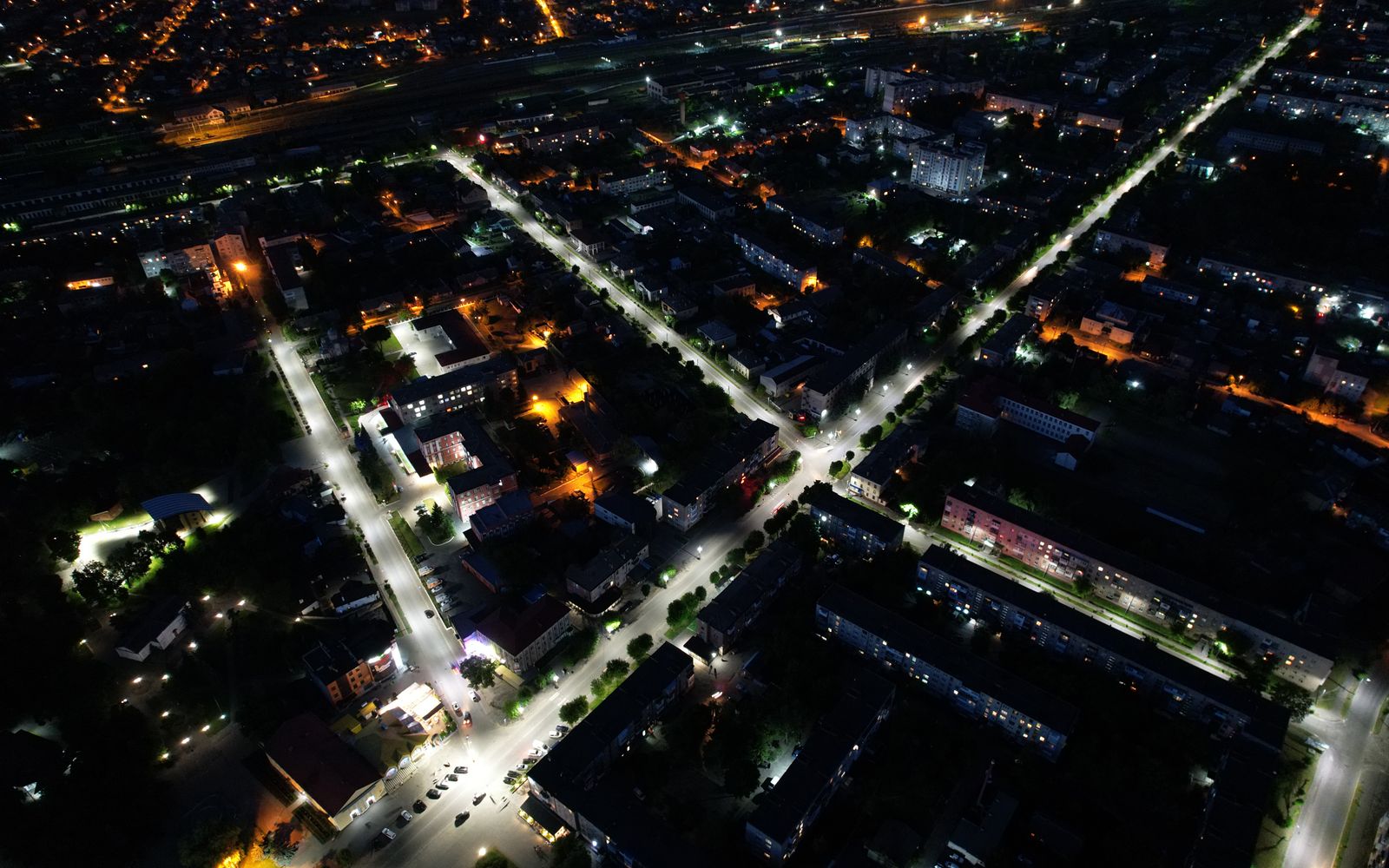 City lights from above at night